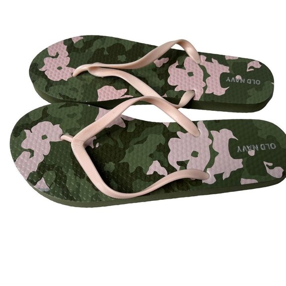OLD Navy Flip Flops Womens 5-6 Green Camo Sandles Vinyl Thongs - Picture 5 of 8